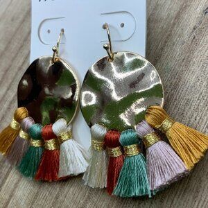 Francesca's NWT Julie Hammered Coin Boho Tassel Drop Earrings